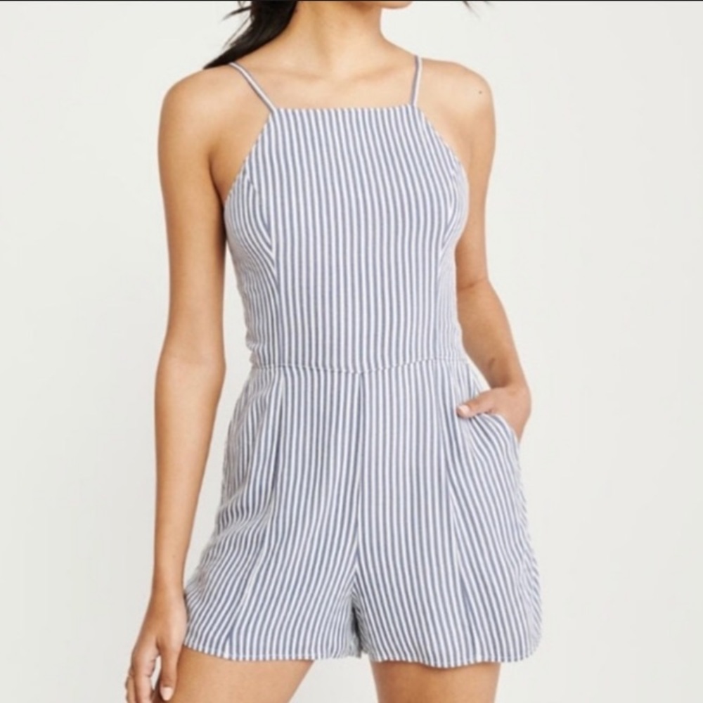 Abercrombie & Fitch blue and white striped romper
